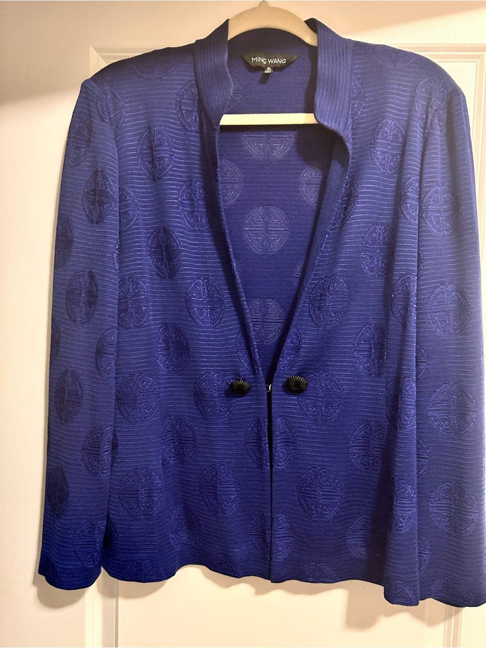 Ming Wang Deep Blue Textured Open-Front Blazer